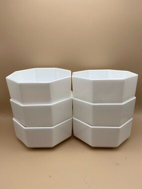 Set of 6 Vintage White Arcopal OCTIME Salad Dessert Bowls Octagon from France